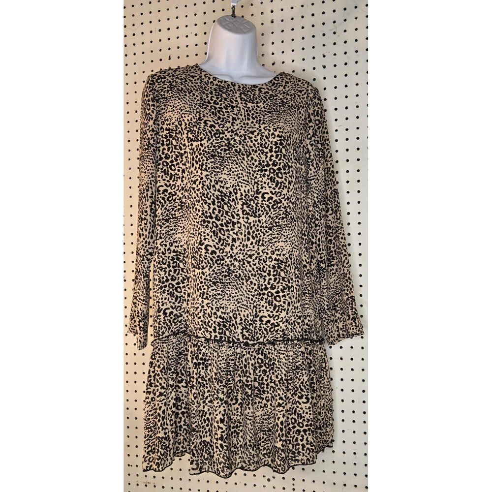 Allison Joy Leopard Print Dress Lined with Ruffle Hem and Drop Waist Size M